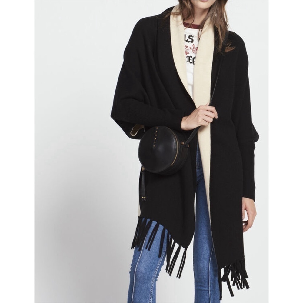 Sandro Celeste Fringed Wool Blend Cardigan OS